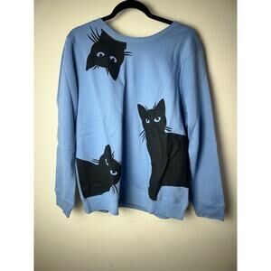 Catalog Favorites Peeping Cat Sweater Long Sleeve Pullover Womens Large Blue